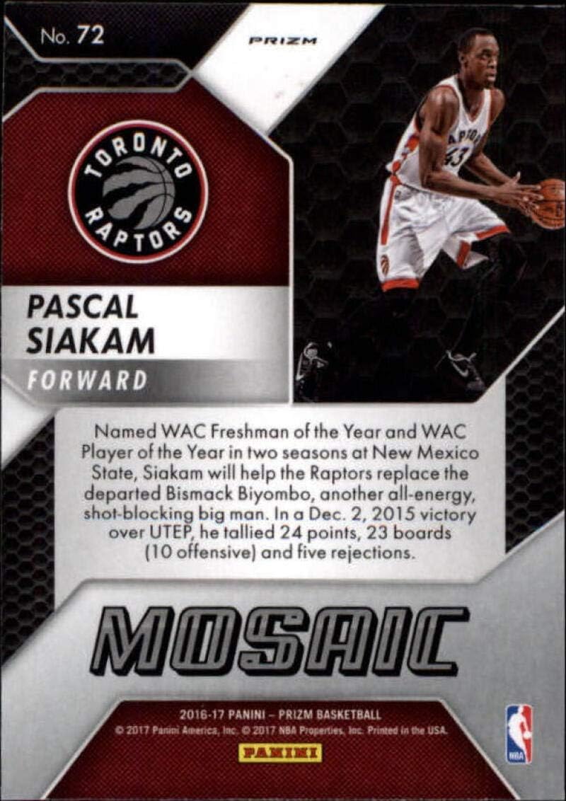 2016-17 Panini Mosaic Prizm #72 Pascal Siakam RC Rookie NBA Basketball Trading Card Toronto Raptors