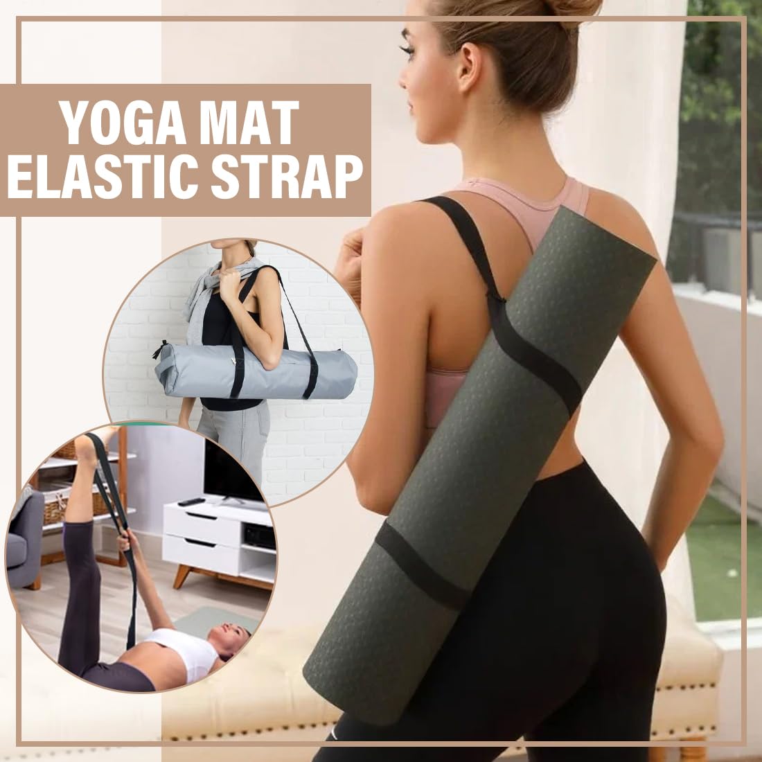 Cinghia per tappetino yoga nera da 1 pezzo, cinghia regolabile per tappetino yoga, cinghia per tappetino yoga in cotone