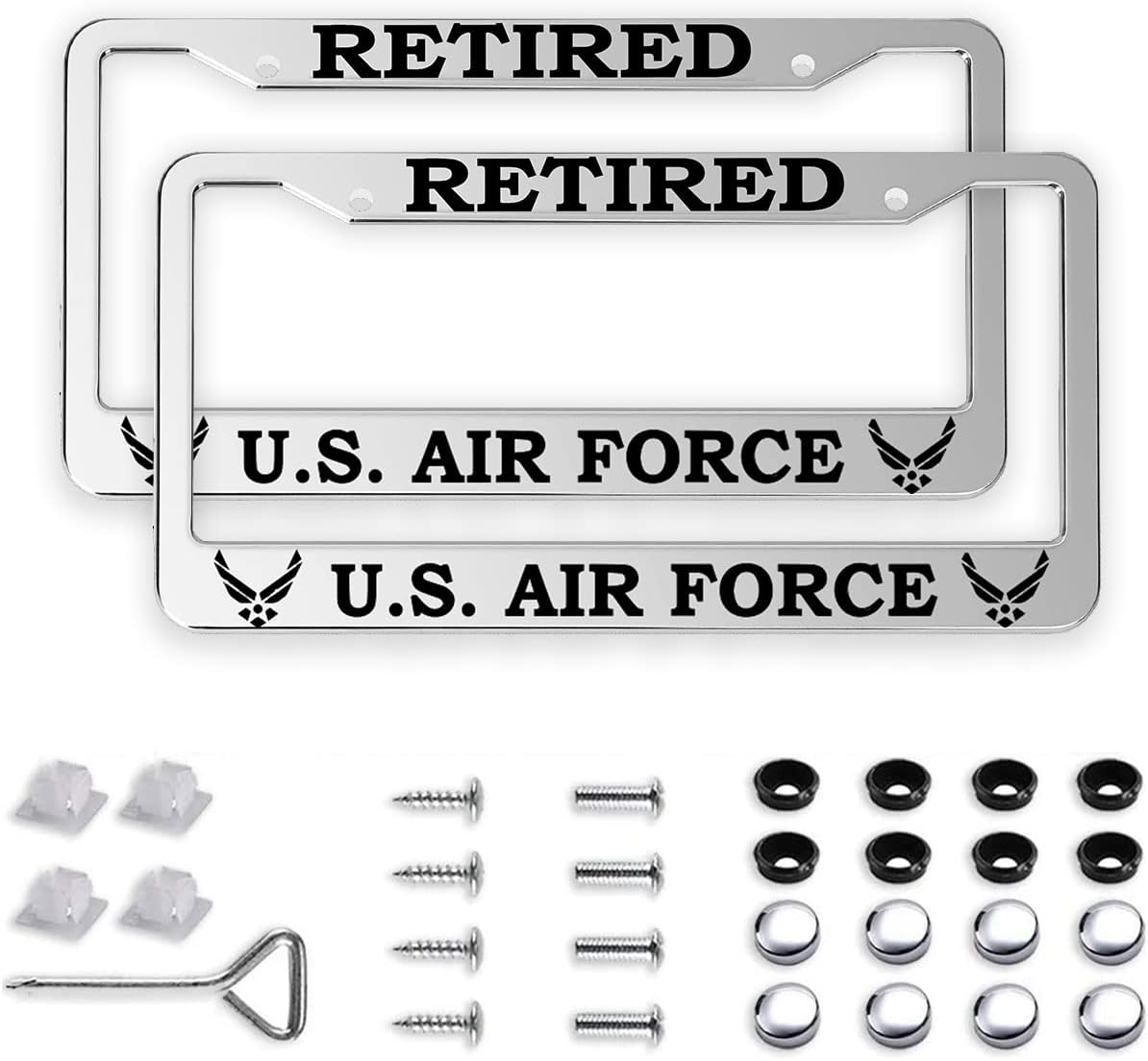 FASHIONFRAME 2Pcs Retired US Air Force License Plate Frame-USAF License Plate Cover -Sliver Aluminum-12.5' x 6.5' USAF License Plate Holder,Silver