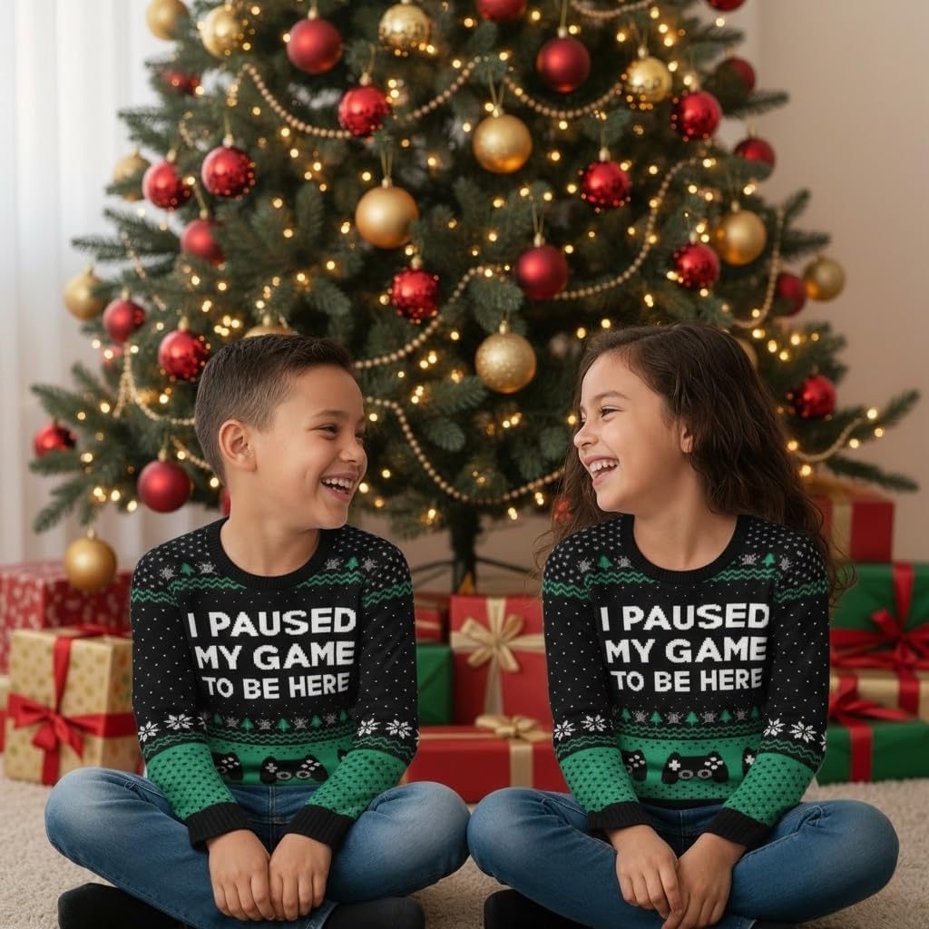 Tstars Kids Ugly Christmas Sweater - Dino, Gamer, Merry Swishmas - Funny Holiday Top for Boys & Girls, Ugly Xmas Party Gift