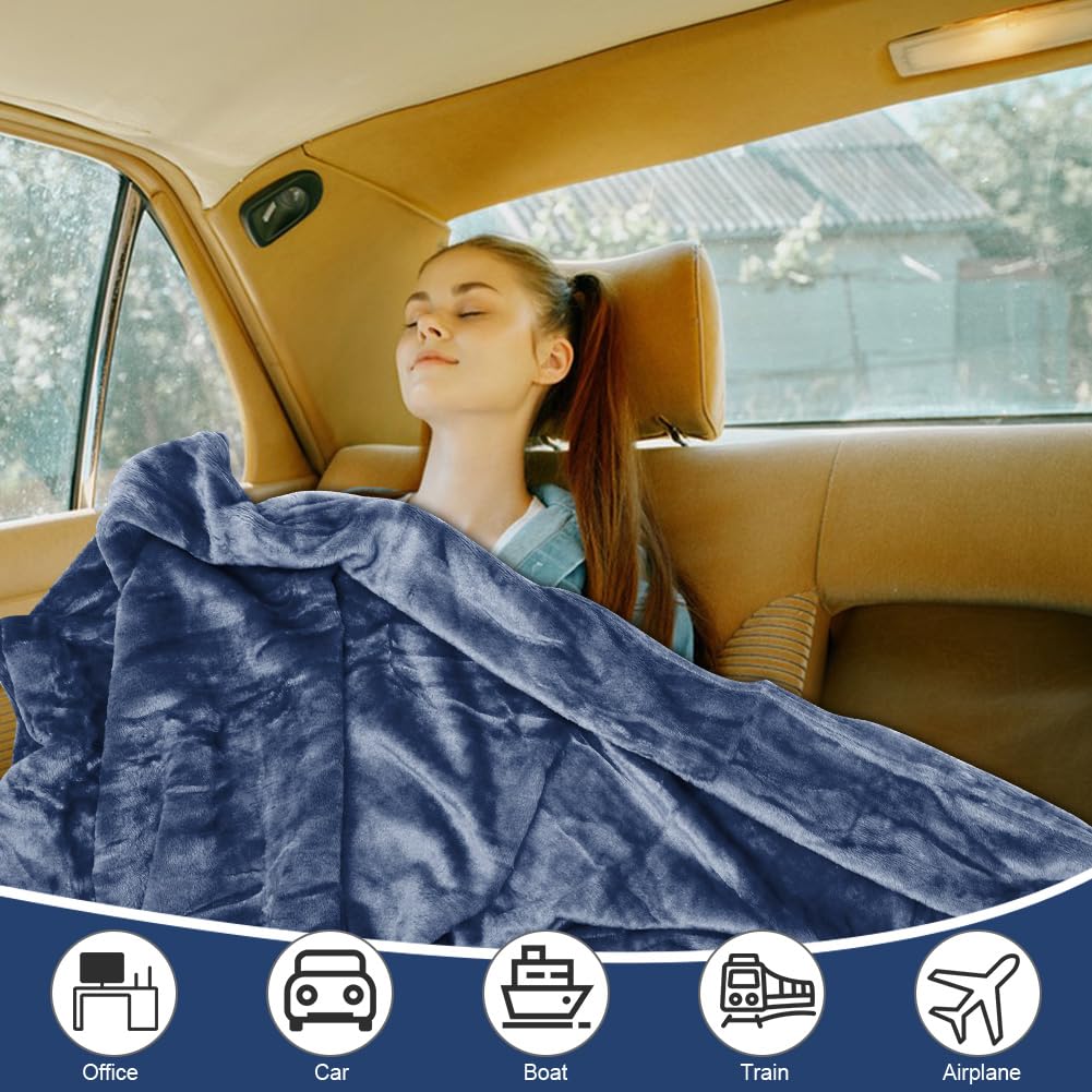 Manta de viaje, 127 x 152 cm, suave manta de avión, manta de viaje, ultraligera, cálida, cojín transformable, cojín compacto, manta de avión para vacaciones, oficina, hogar y viajes de