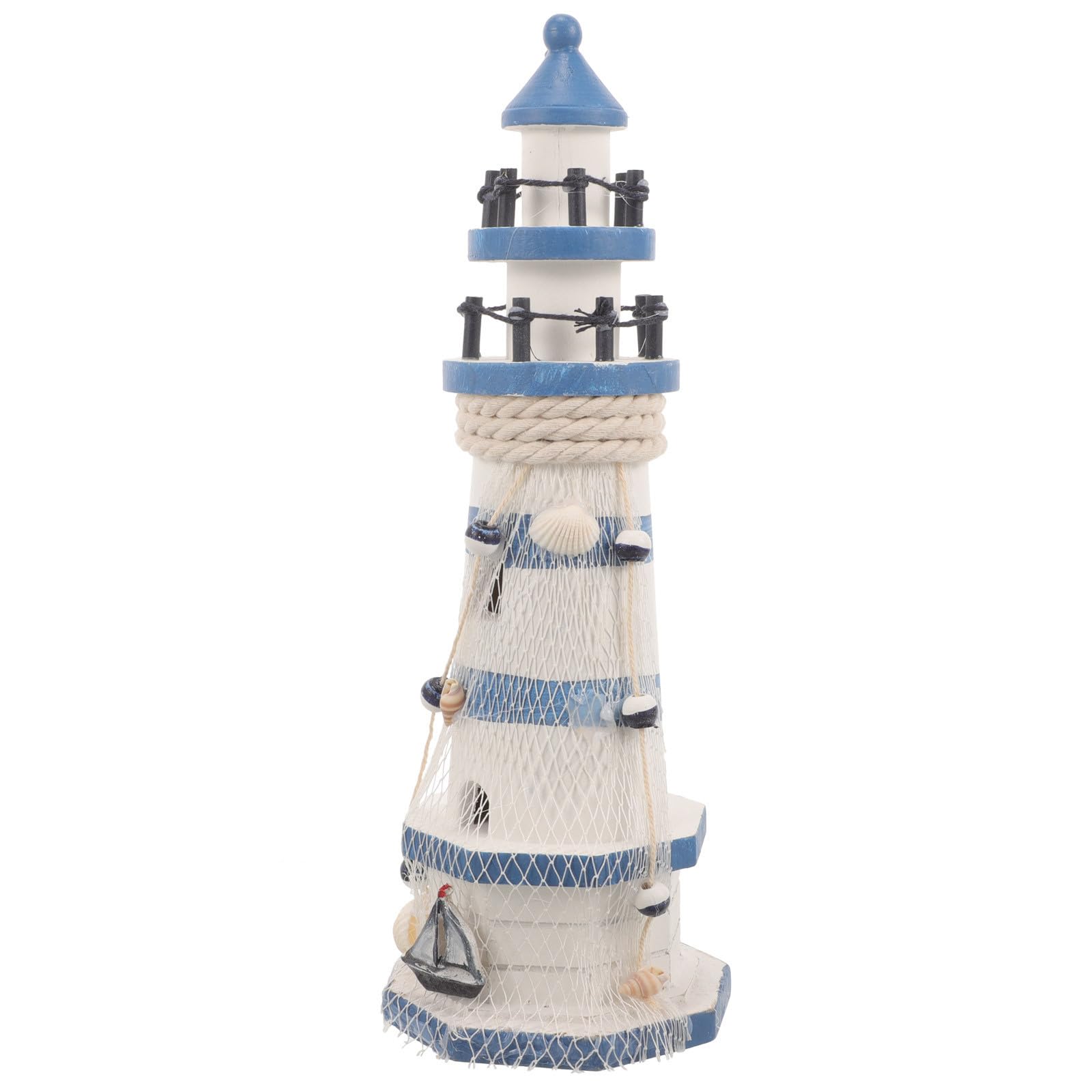 Faro de madera Operitacx de estilo mediterráneo vintage adorno de construcción para mesas