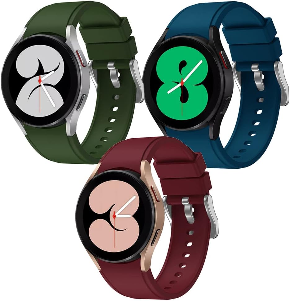 3PC- Silicone Replacement Band Compatible with Samsung Galaxy Watch 4 / Samsung Galaxy Watch 5 Strap/Watch 5 Pro Strap, No Gap curved end strap