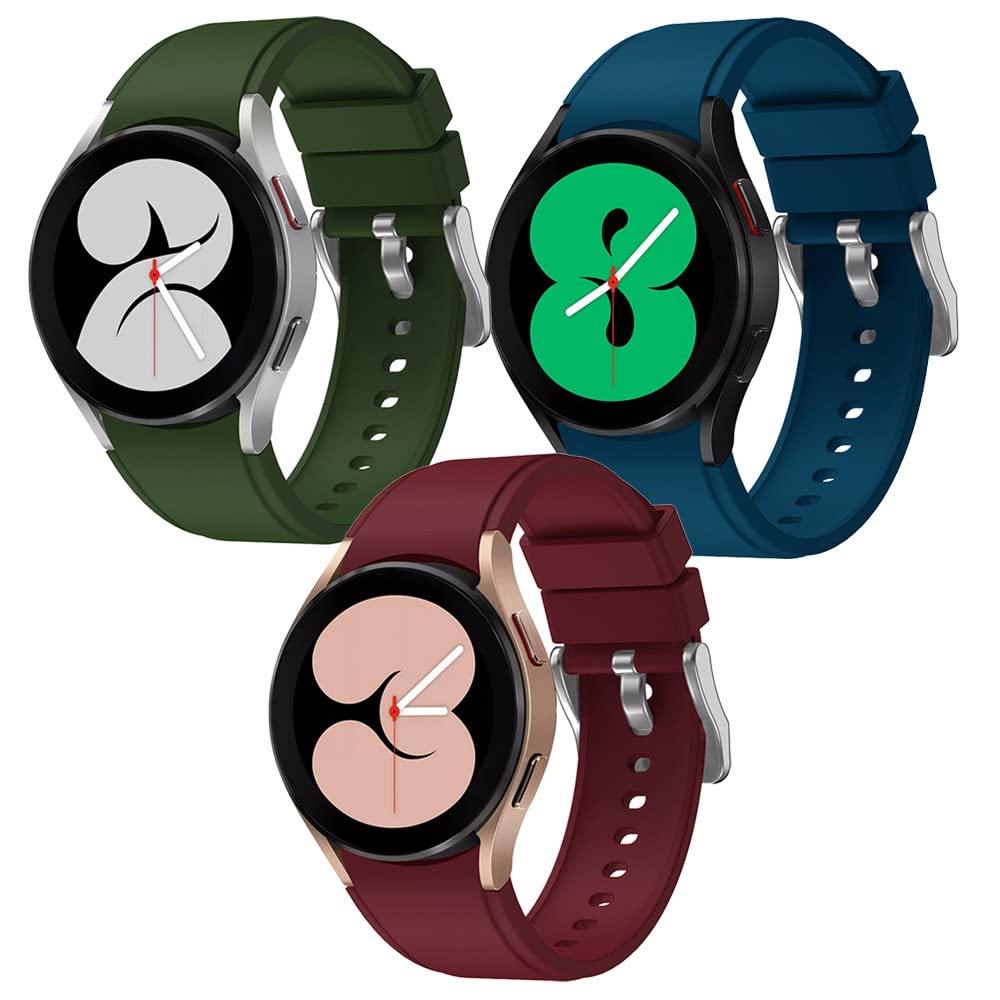 3PC- Silicone Replacement Band Compatible with Samsung Galaxy Watch 4 / Samsung Galaxy Watch 5 Strap/Watch 5 Pro Strap, No Gap curved end strap