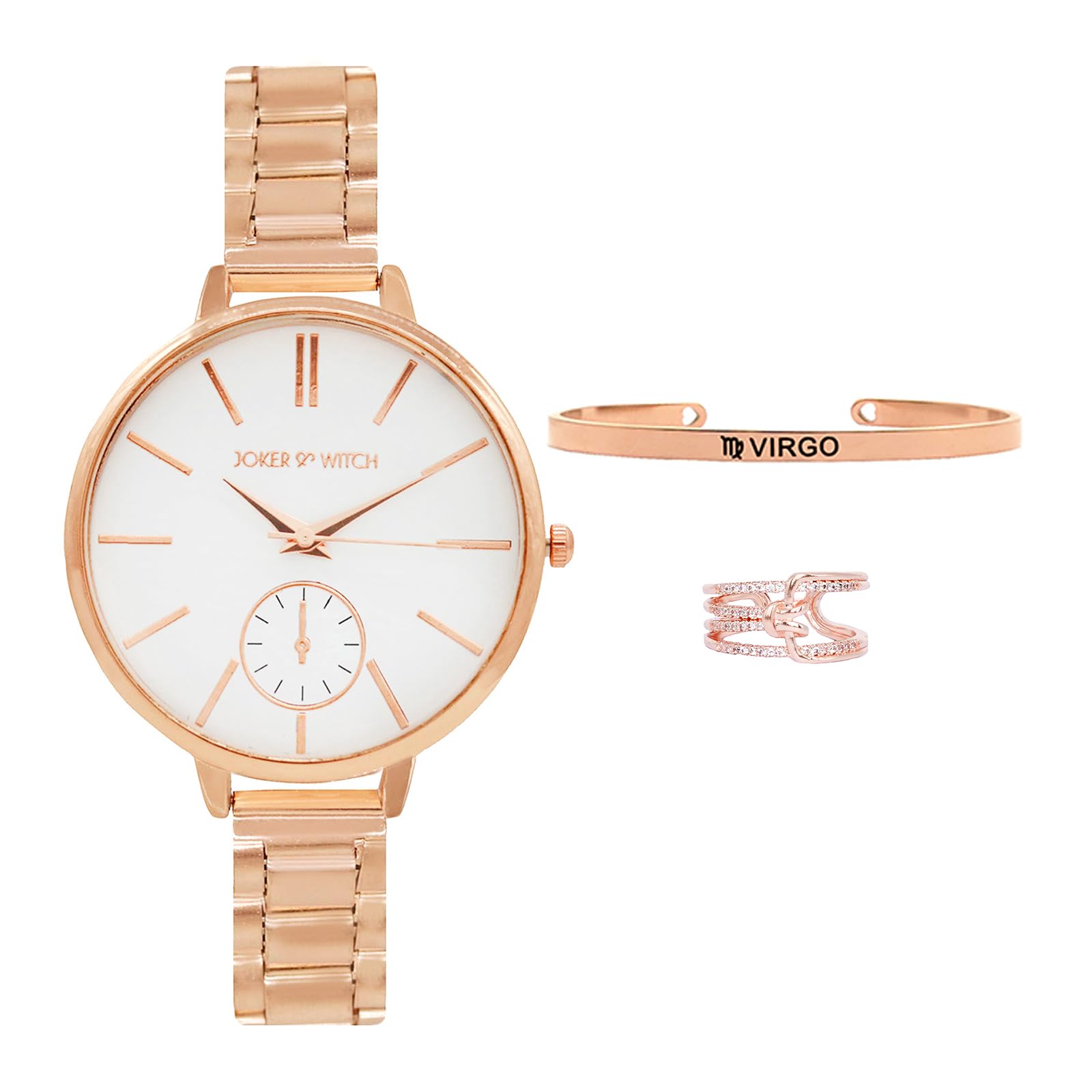 Joker & Witch Stainless Steel Women Starry Eyes Virgo Love Triangle Analogue Watch, White Dial, Rose Gold Band (B0C863HTN8) Amazon Price History, Amazon Price Tracker