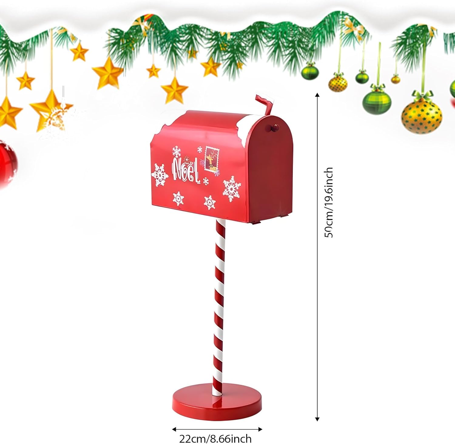 フェスティバル サンタ メールボックス クリスマスデコレーション用 メタルレターボックス 木製ベース 屋内 屋外 ホリデーデコレーシ