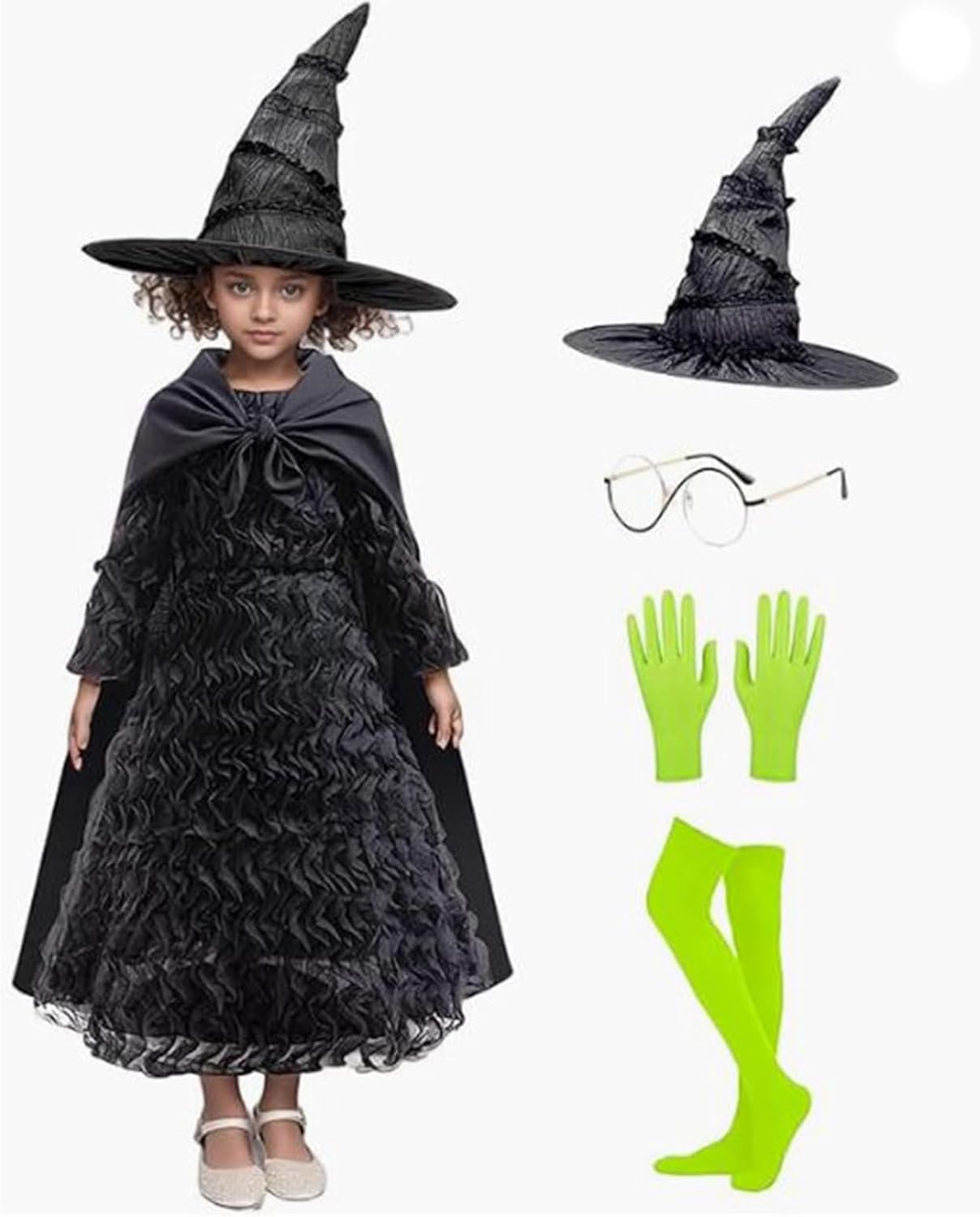 [Befuofa] 魔女コスチューム セット - 女の子用魔女コスチューム黒ドレス - 5-12歳 子供 変身 衣装 パーティー 舞