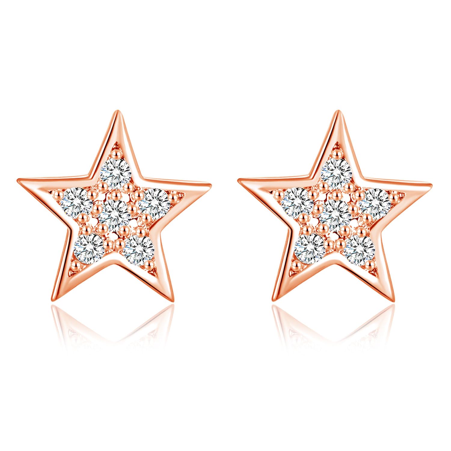 Kamise Ohrstecker Silber 925 Damen, Sterling Silber Stern & Mond Ohrstecker Ohrringe für Frauen Mädchen, Hypoallergen Zirkonia Ohrstecker Ohrringe, 8mm Klein Gold Schlafen Kinder Ohrstecker Ohrring