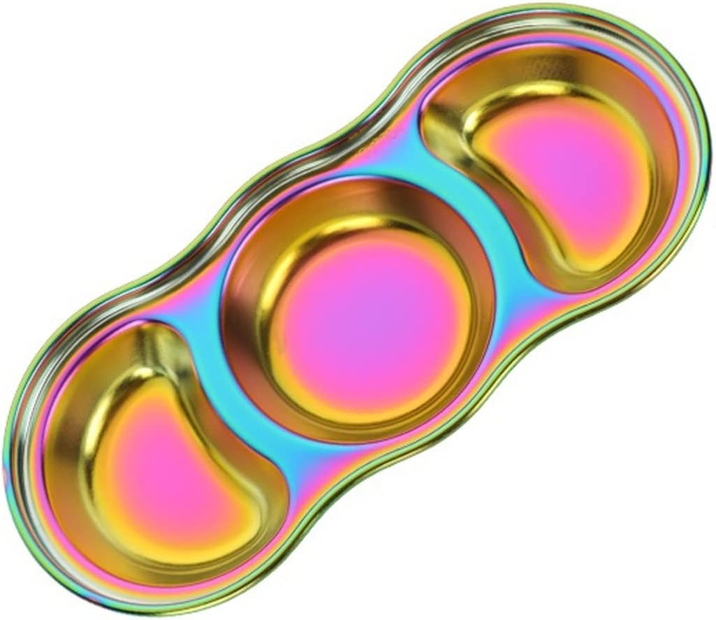 Snack Plate 3 Grid Seasoning Sauce Dish Stainless Steel Small Dish Dip Bowl Butter Sushi Plate Vinegar Soy Dishes Home Kitchen Dipping Bowls Snack Tray (Color : B)