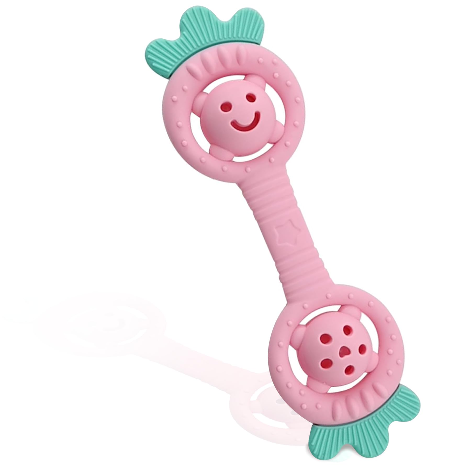 Mitour Baby Sensory Teething Toys - Pink Strawberry Teether - BPA Free Silicone - 3 Textures - Rattle Sounds - 3+ Months