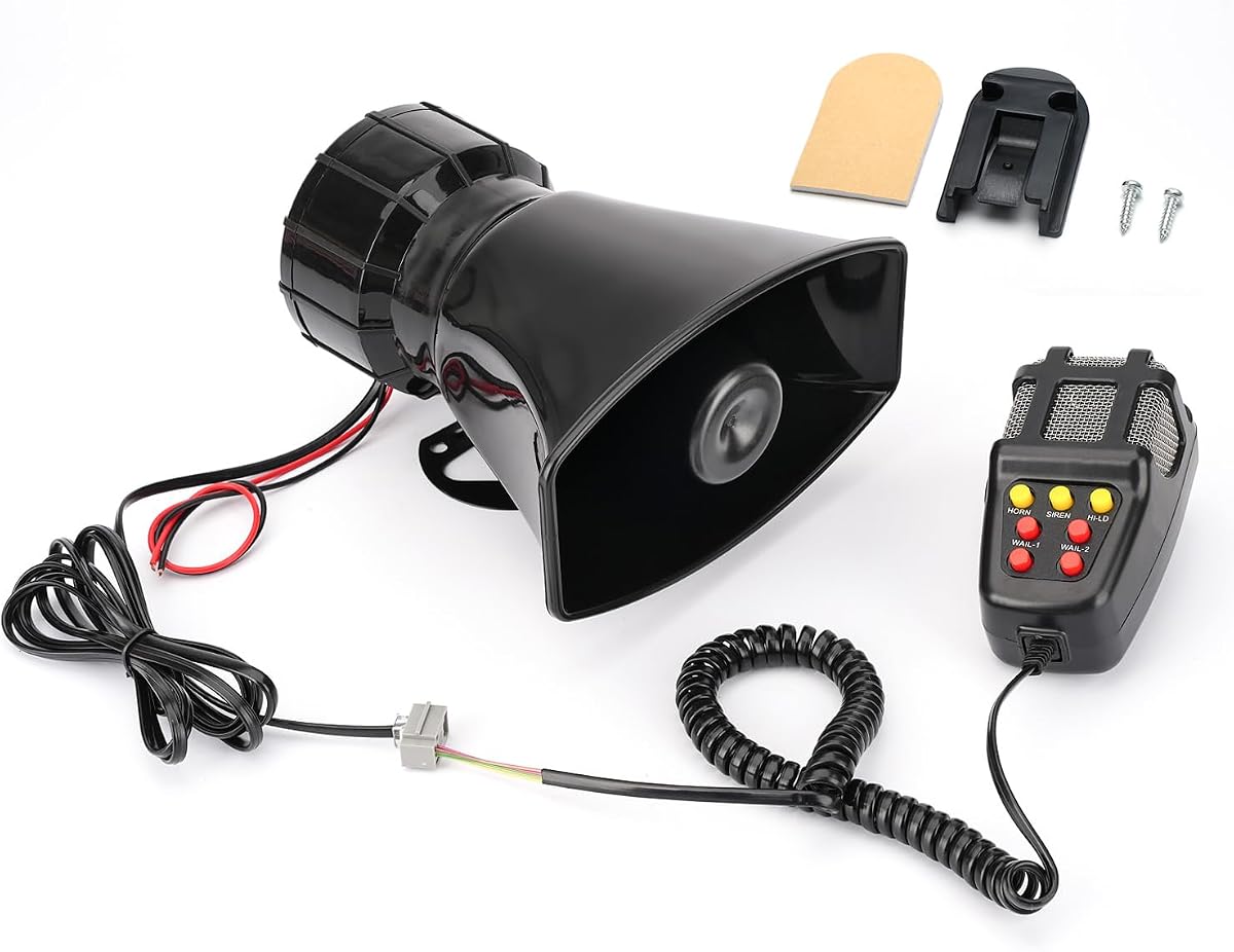 Car Siren Horn 7 Tone with Microphone ,Alarm Horn Siren 12V 100W Emergency Amplifier with Mic PA Speaker System Loud Car Alarm Police Ambulance Fire Hooter Traffic Sound