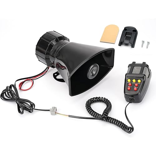 Car Siren Horn 7 Tone with Microphone ,Alarm Horn Siren 12V 100W Emergency Amplifier with Mic PA Speaker System Loud Car Alarm Police Ambulance Fire Hooter Traffic Sound