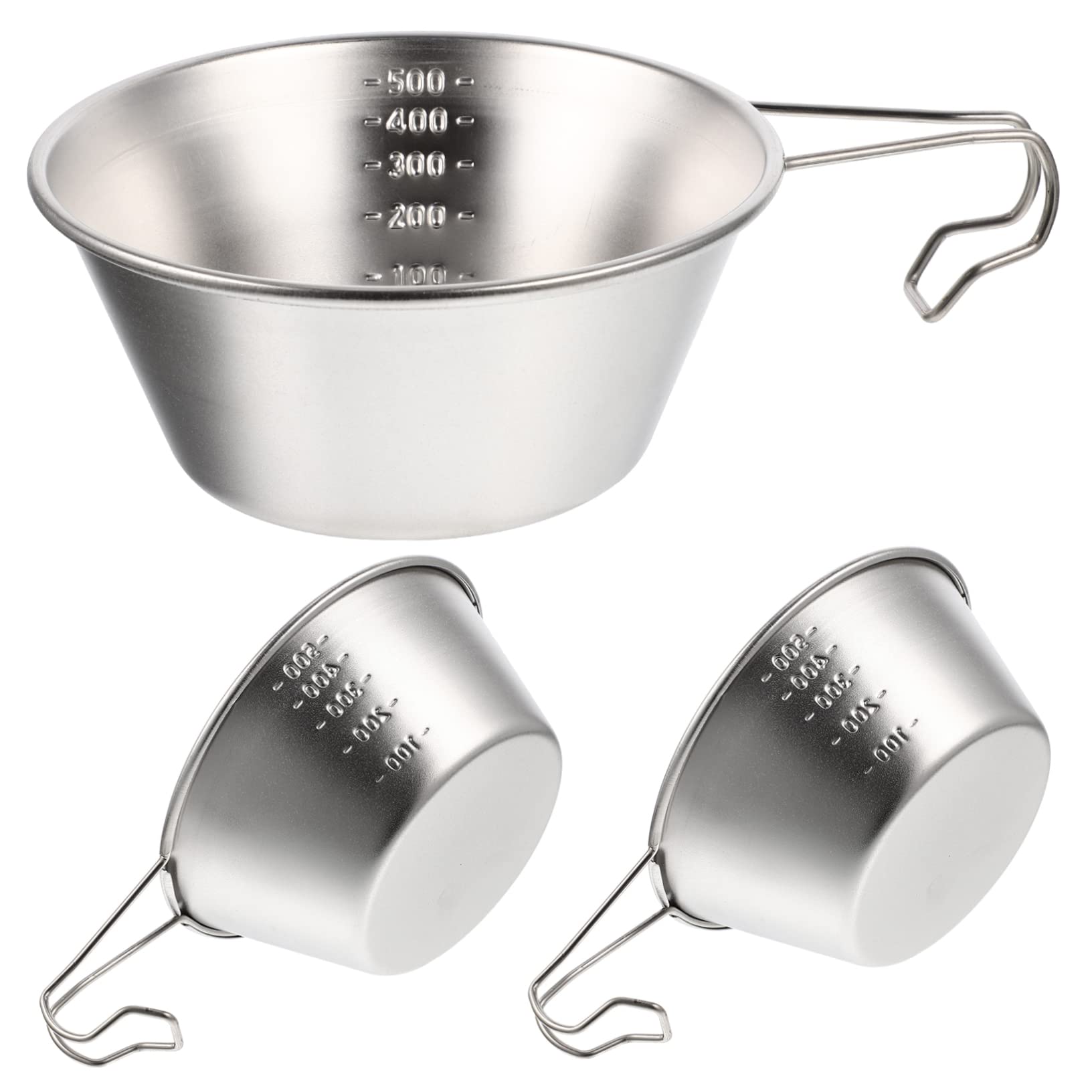 3 Stück 304 Edelstahl Camping Schüsseln 500ml mit Skala Leichte Japanische Schalen für Outdoor Praktisch und Tragbar