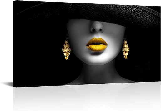 Derkymo Fashion Woman Picture Prints Elegant Black and White Wall Art for Fashion Glam Artwork for Beauty Salon Wall Decoration Framed Ready to Hang 24"x48" Yellow