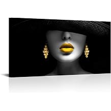 Derkymo Fashion Woman Picture Prints Elegant Black and White Wall Art for Fashion Glam Artwork for Beauty Salon Wall Decoration Framed Ready to Hang 24"x48" Yellow