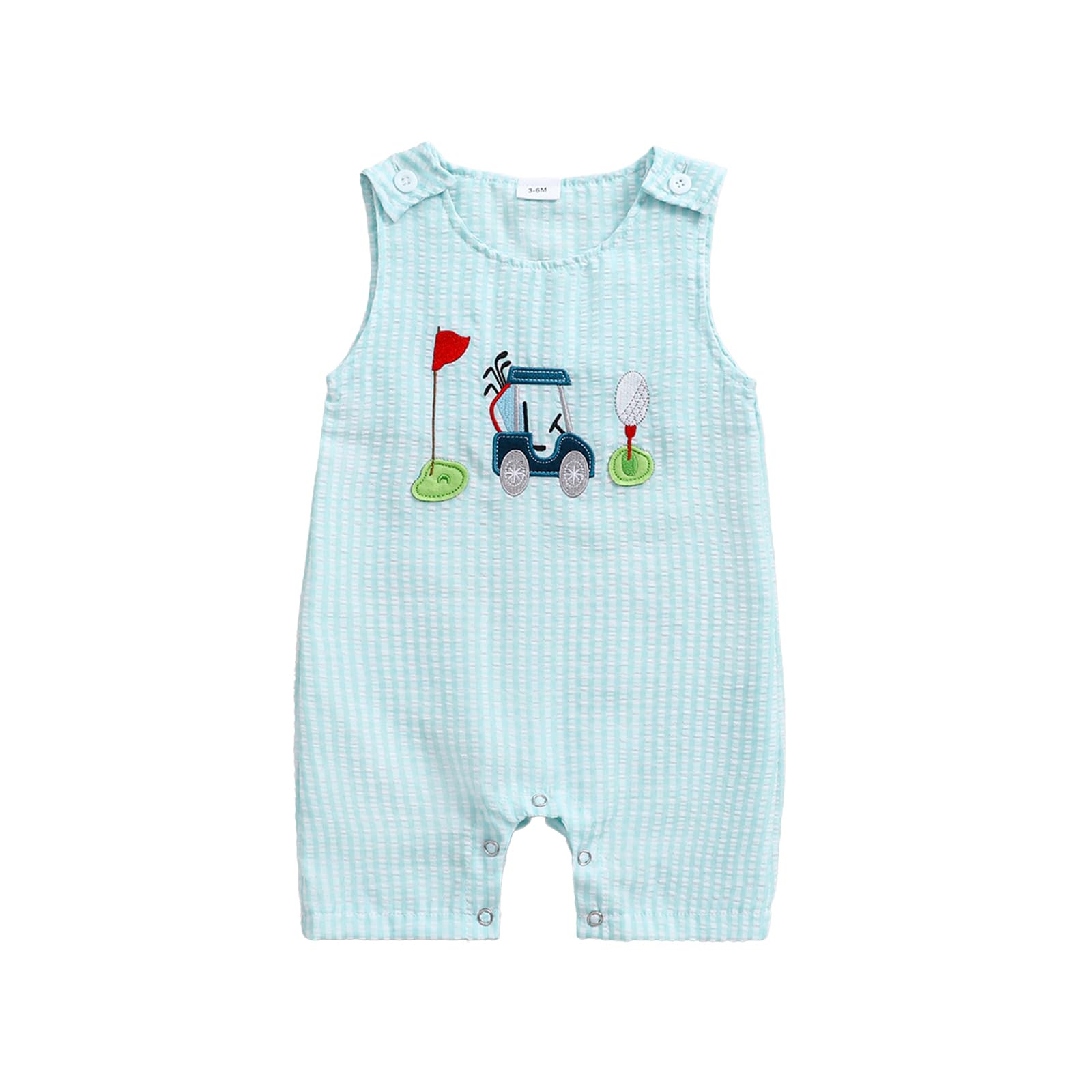 Licupiee Infant Boy Girl Golf Romper Newborn Baby Overalls Plaid Print Shortall Sleeveless Button Embroidery Golf Jumpsuit