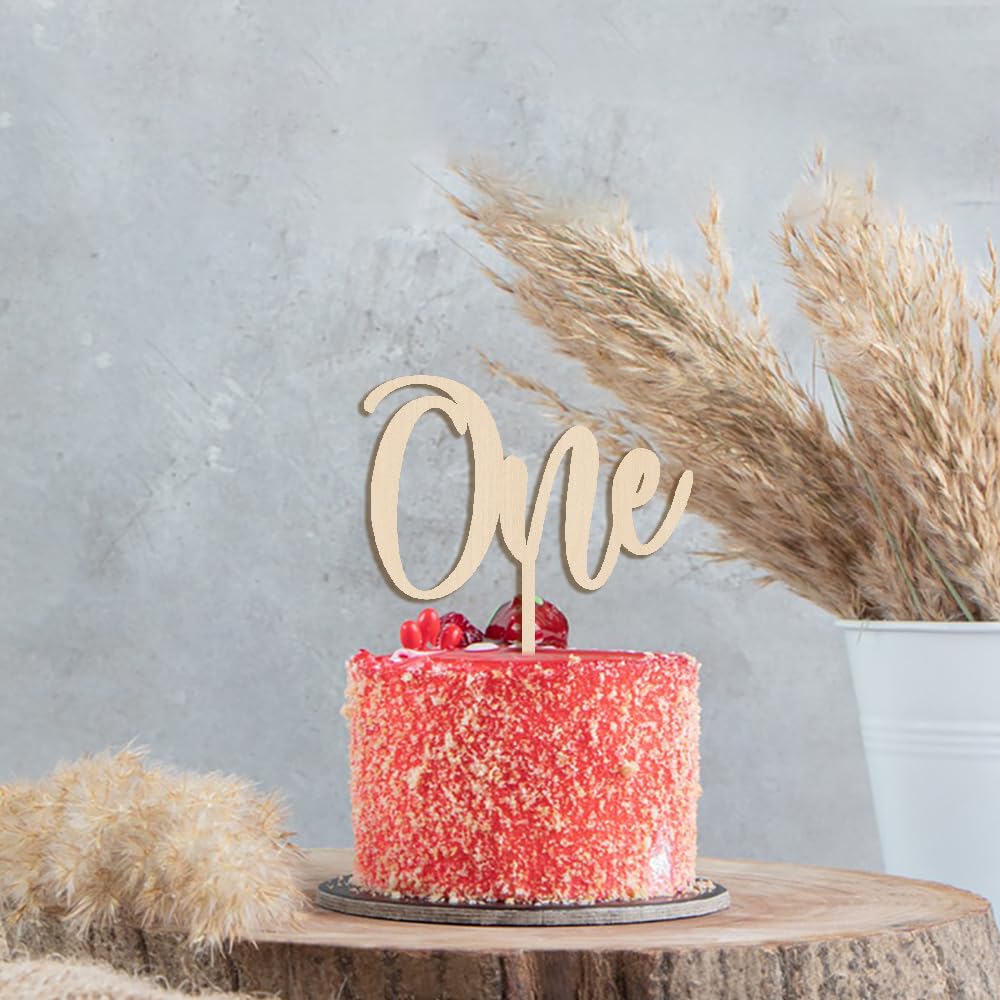 Wooden "ONE" Cake Topper - Heart Style First Birthday Decoration For Cakes, Photo Props, Baby Shower - View #3