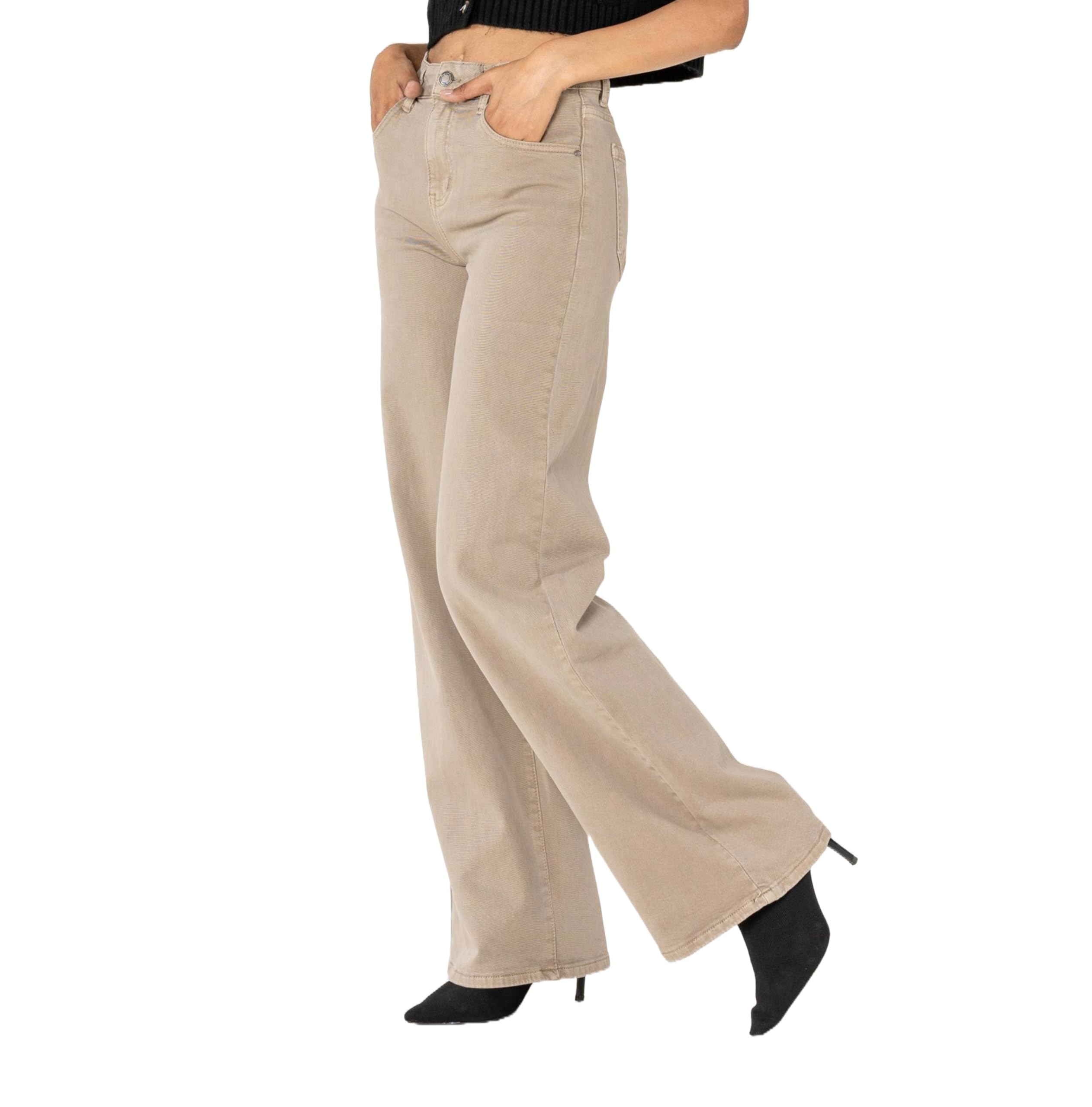 Nina Carter J251 damskie spodnie jeansowe z wysokim stanem szerokie nogawki rozciągliwe Used Look