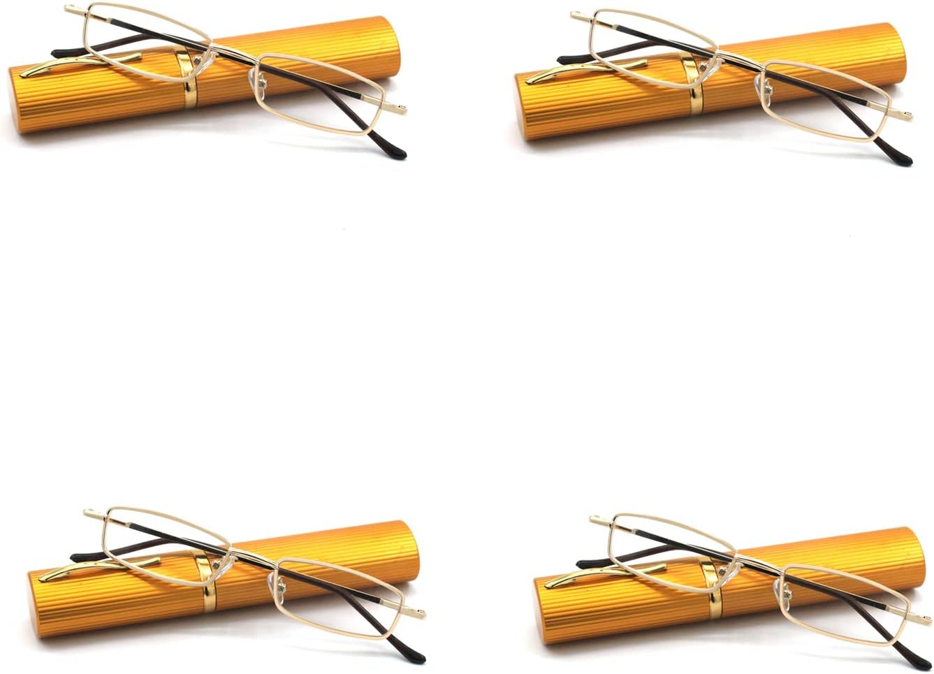 4 Pack Compact Slim Metal Reading Glasses with Tube Case for Men Women