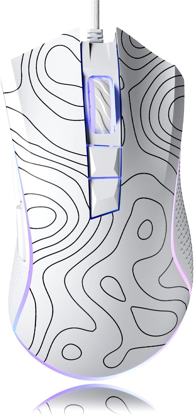 XVX G705 Wired Gaming Mouse, 12000 DPI RGB Gaming Mouse with 12 Backlit Modes & 7 Macro Buttons, PC Gaming Mice Support DIY Keybinding, Mouse Gamer Computer Mouse for Laptop PC Mac Windows,Topographic