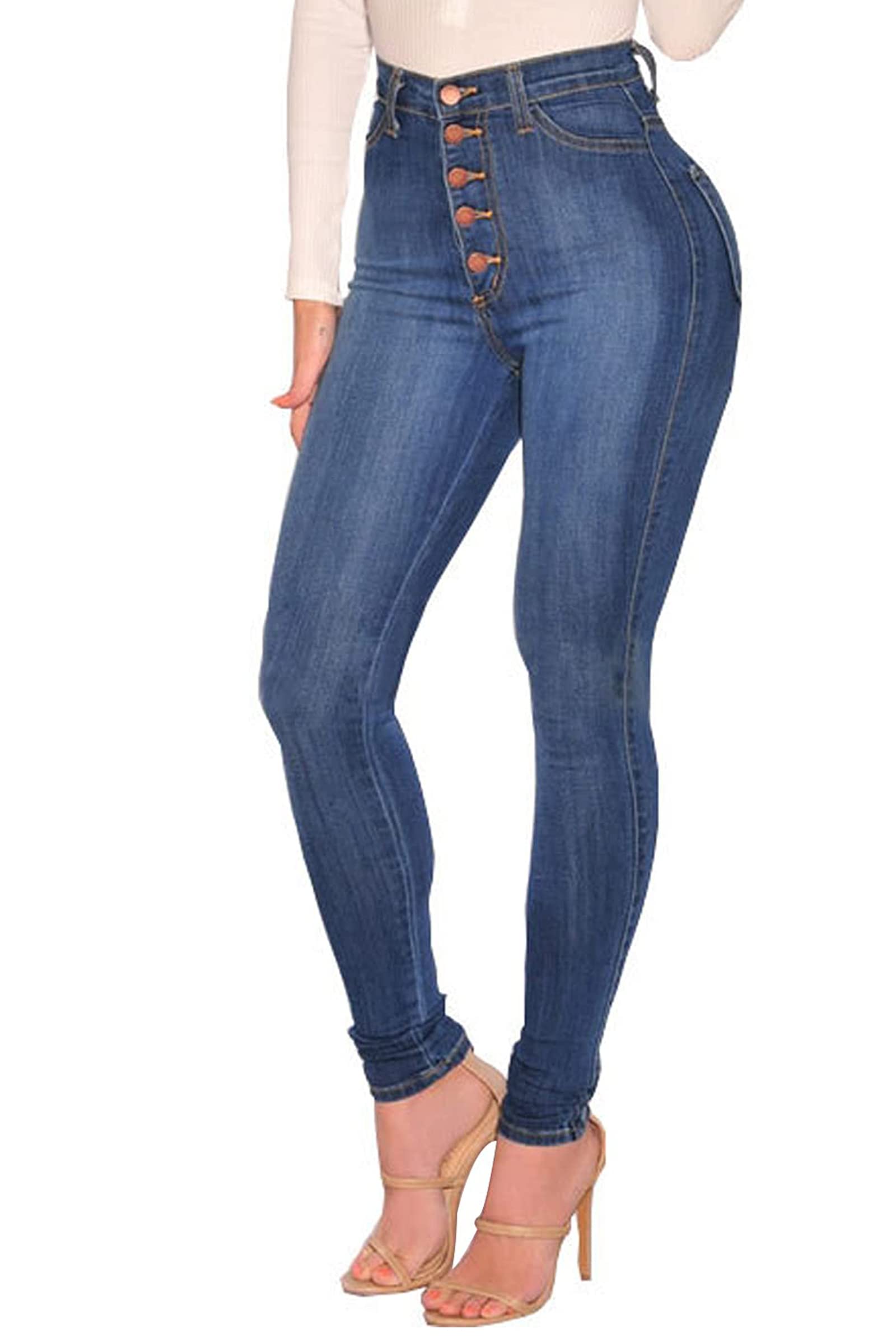 BISUAL High Waisted Butt Lifting Distressed Skinny Jeans