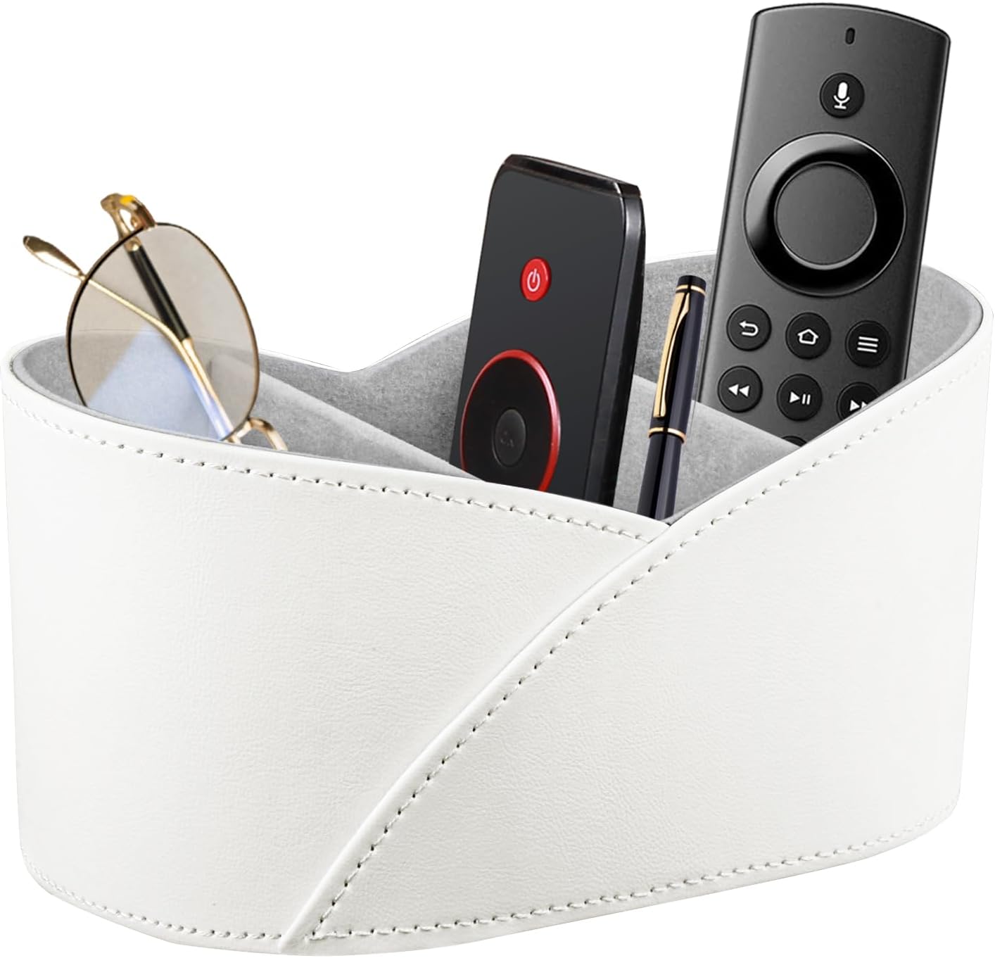 Remote Control Holder for Table, Leather TV Remotes Caddy 3 Grid Desk Organizer and Accessories Storage for Controllers/Office Stationery/Art Supplies, Modern Decorations for Living Room Nightstand