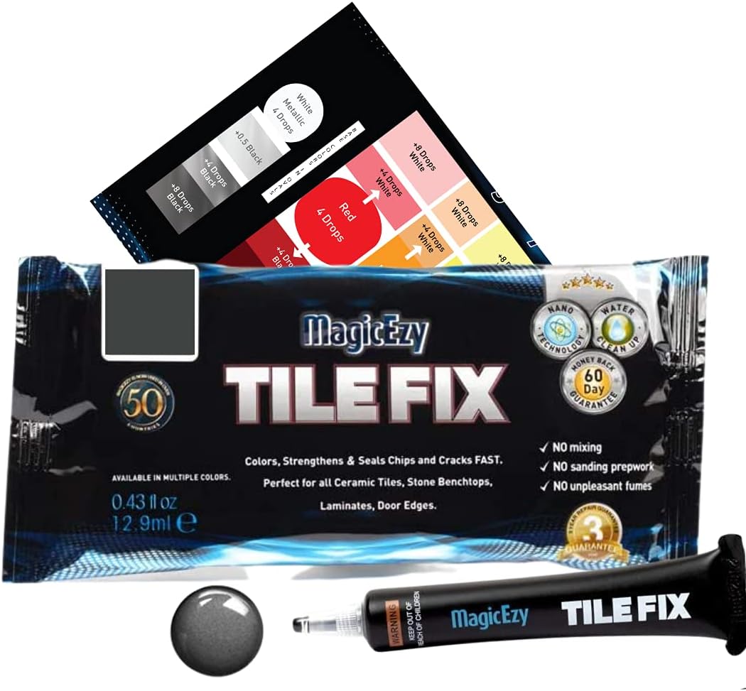 MagicEzy Tile Fix: Ceramic Tile Scratch Repair | Porcelain Crack Repair | Touch Up Tile Filler for Bathroom Floor Tiles (Grey)