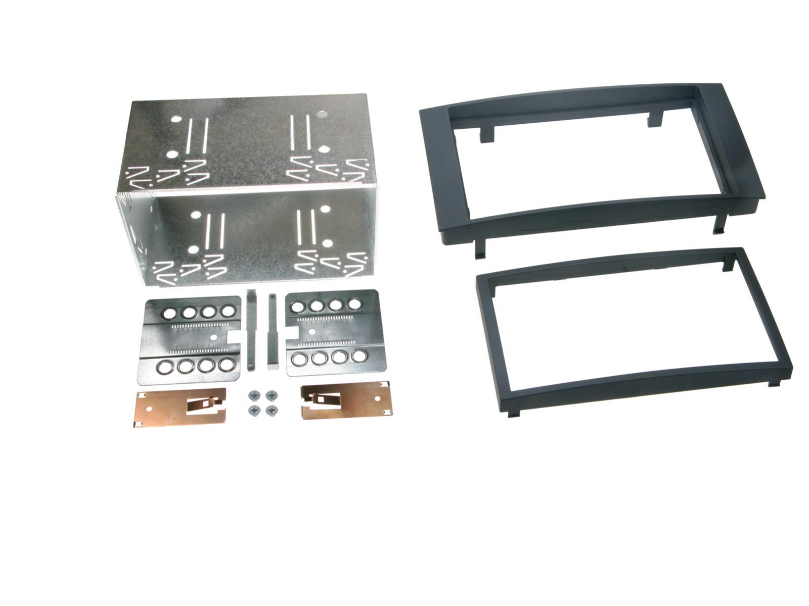 Doppel-DIN 2-DIN Einbaurahmen Radioblende + Quadlock Adapter mit Fakra Antennenadapter für VW Volkswagen Touareg (7L) 01/2003->2010 / VW T5 Multivan/Caravelle/Transporter 04/2003 bis 09/2009
