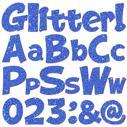 Image of Colarr 144 Pcs Glitter Bulletin Board Letters for Classroom Number Alphabet Punctuation Symbol Cutout 4'' Die-Cut Poster Letter with Adhesive Dot School Party Holiday Decor Display(Blue)