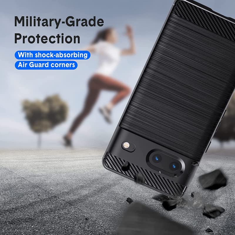 Image of NPRC Hybrid Ultra Slim Protective Case TPU Non-Slip Carbon Fiber Texture Shockproof Case Cover for Google Pixel 7 - Black