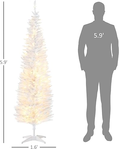 Miniatura 7 de HOMCOM Árbol de Navidad artificial de abeto noble delgado preiluminado de 6 pies de alto con luces LED blancas cálidas y puntas, para decoración de