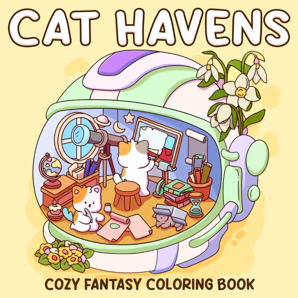Cat Havens Coloring Book: Tiny Cat Havens Coloring pages featuring Adorable Isometric Scene Illustrations for Adults and Teens Mindfulness Stress Relief and Artistic Joy