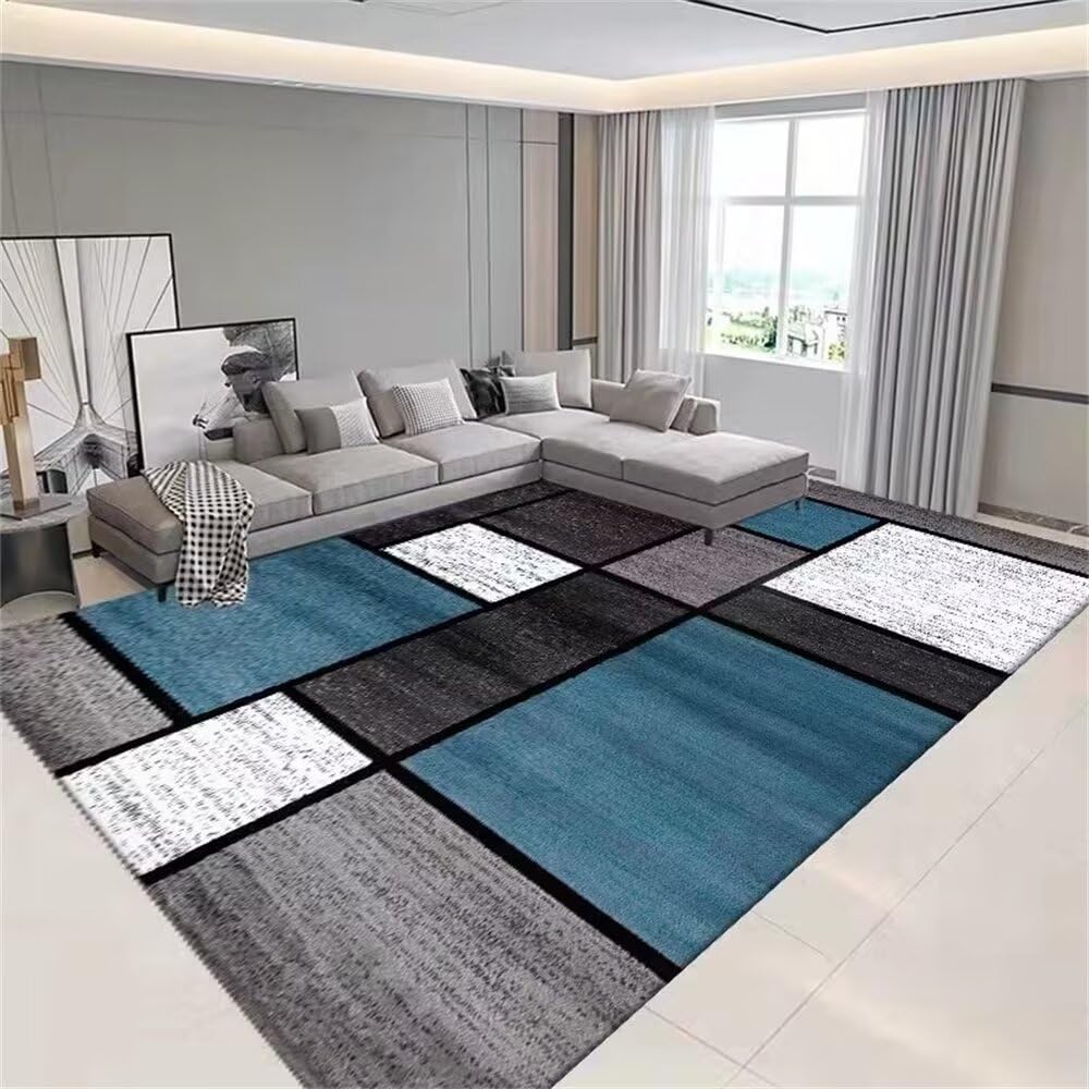 Tapis de chambre garçon géométrique gris-bleu 120x180cm pour salon