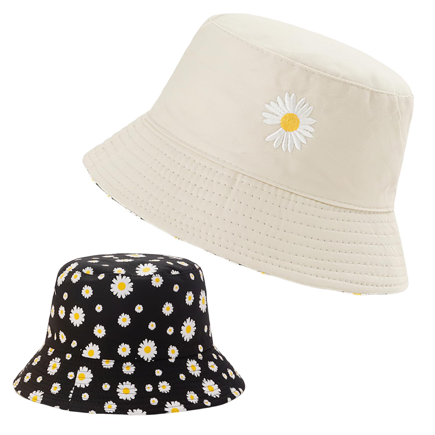Bucket Hat | Reversible Double-Sided Daisy Print Fisherman Hats for Women Cap | Foldable Outdoor Sun Hat for Women, Men and Teens – Stylish Summer Travel Cap Multicolour