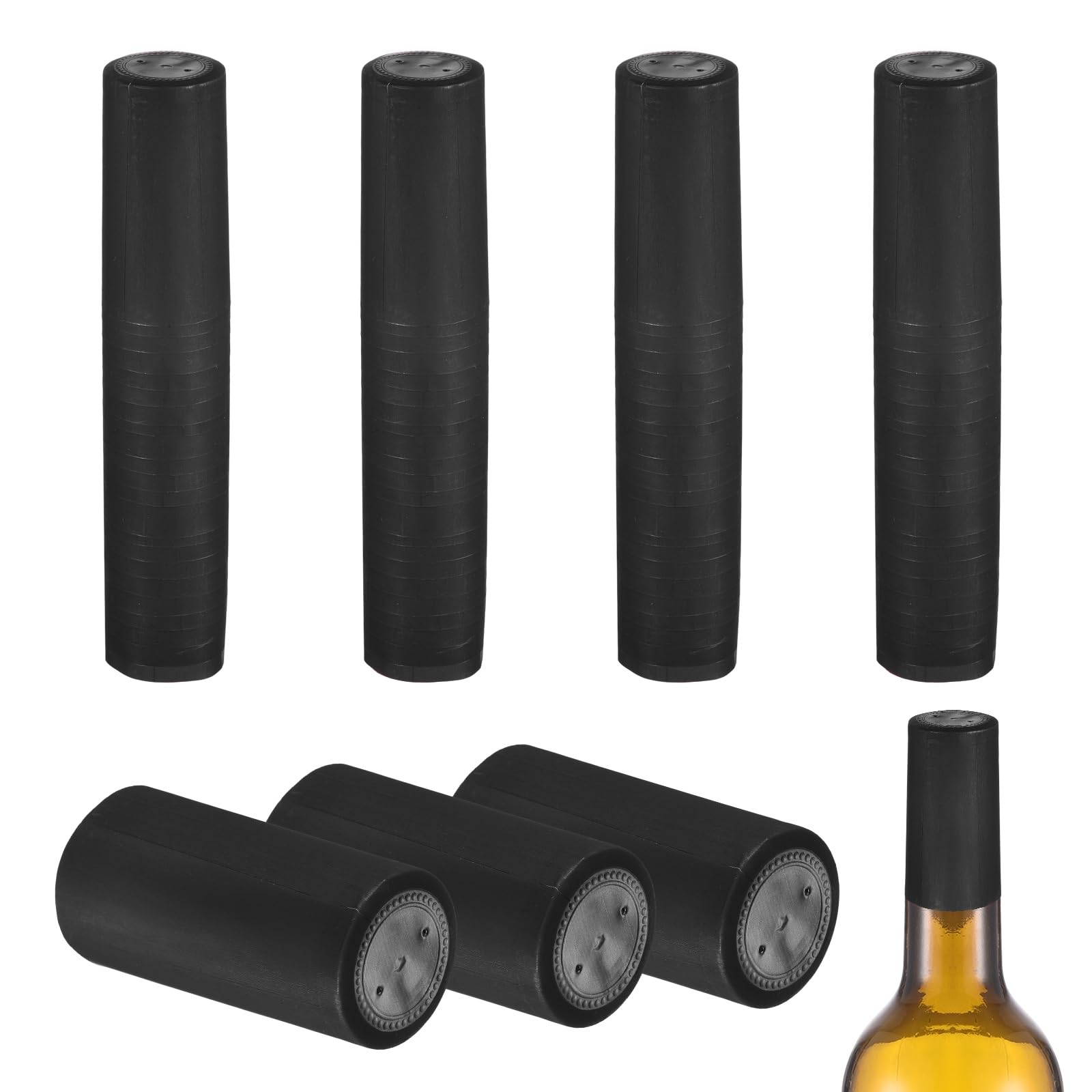 sourcing map 110Pcs PVC Heat Shrink Capsules, 30mm x 60mm Wine Bottle Capsules Shrink Wrap Sleeves Bottle Corks Caps for Wine Making Cellars and Home Kitchen, Black/Black