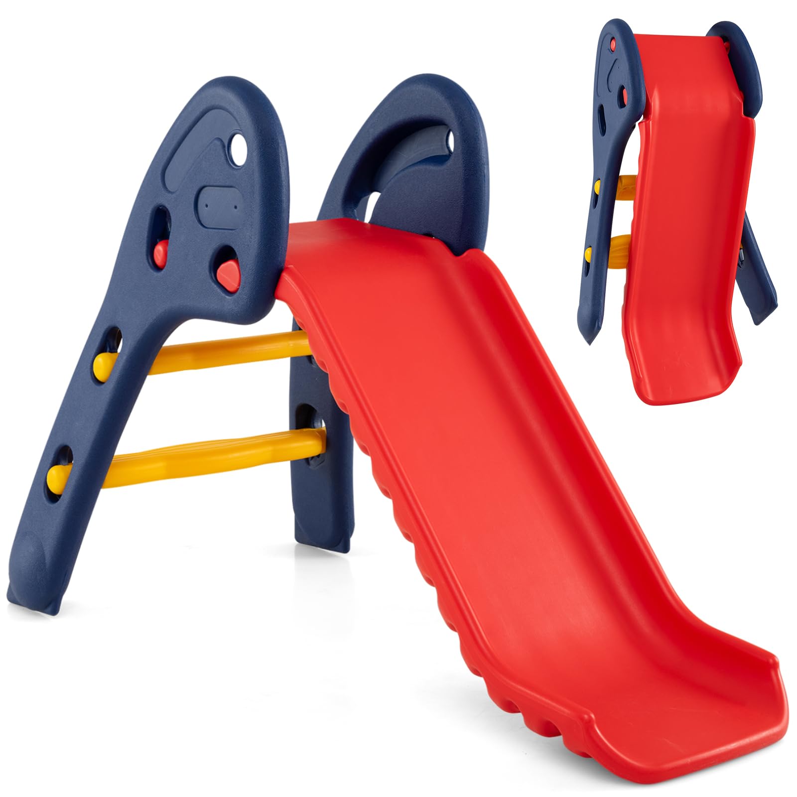 GYMAX Kids Folding Slide, Freestanding Plastic Toy with Climb Steps, Toddler First Slide for Indoor Outdoor (105 x 55 x 72 cm)