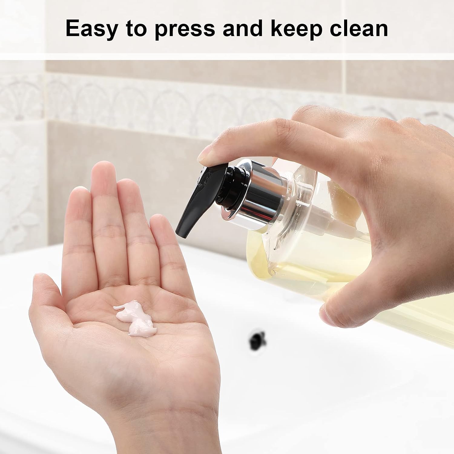 3 Pieces Pump Bottle Set, Shampoo and Conditioner Bottle, Plastic Refillable Soap Dispenser, Shower Dispenser with 6 Label Sticker for Bathroom Lotion Body Wash (Black and Silver,25 oz)