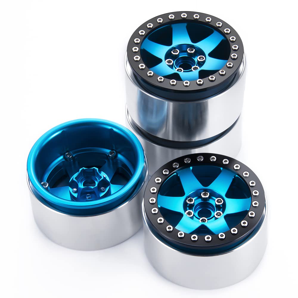 ZuoLan 4pcs 2.2inch RC Beadlock Wheel Rim 35mm Aluminium Rims for 1/10th RC Crawler Car Axial Wraith RR10 90018 90048, TRX4 RC Model Car (Blue) - Image 4