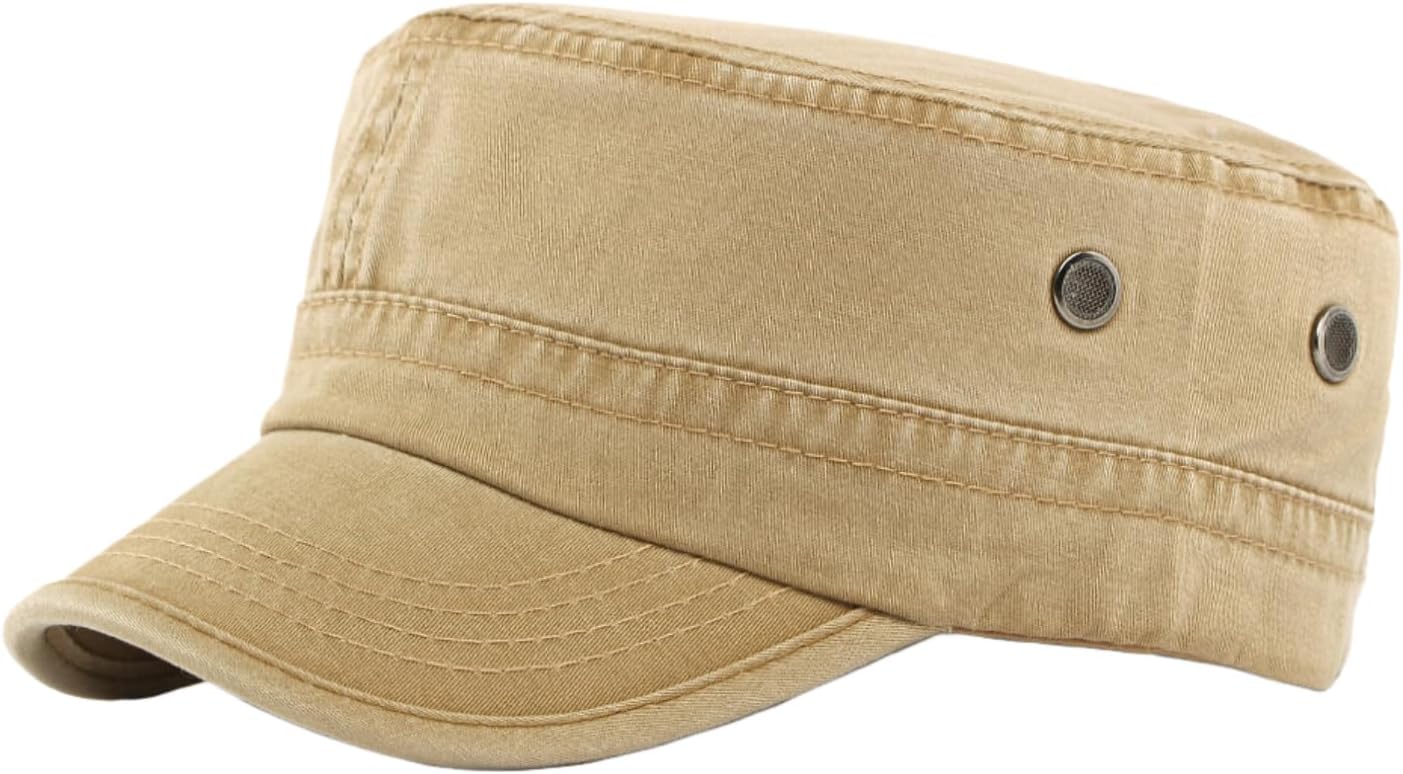 Army Cadet Cap for Men Women Military Flat Top Cap Adjustable Cotton Basic Baseball Cap