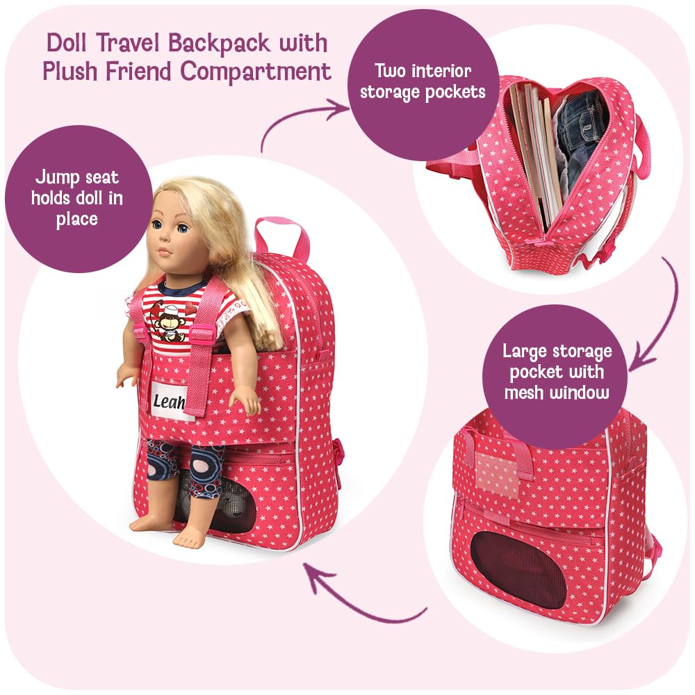 badger basket doll travel backpack with plush friend compartment Travel case is made Color:Glow Black designer backpack Anglers Aluminum Mesh Bottom