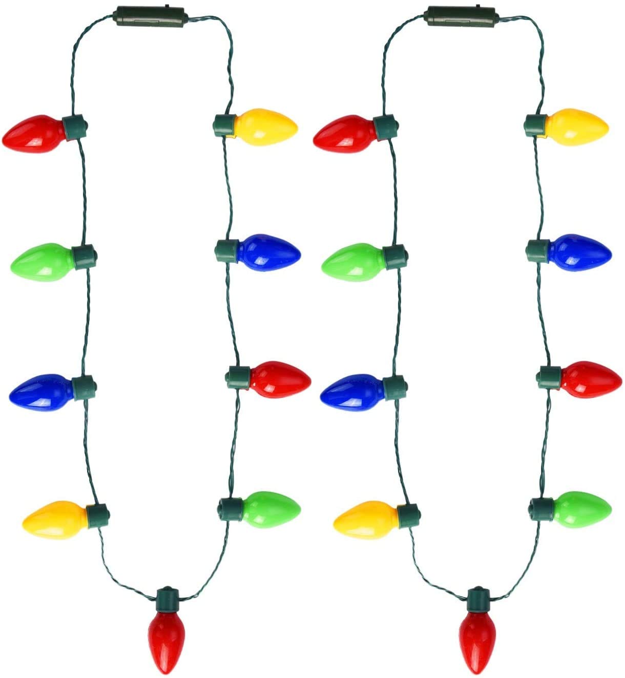 2 Pack Flashing Christmas Necklace, 9 Colored Bulbs per Necklace - 6 Lighting Functions - 36" Long - Replaceable Batteries