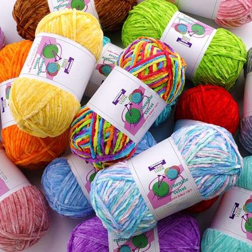Image of 3 Skeins Soft Fluffy Velvet Yarn, Chenille Chunky Yarn for Hand Knitting and Crocheting DIY Craft, Amigurumi Crochet Yarn(3x196.8yds, 3x3.5oz) (Light Yellow)