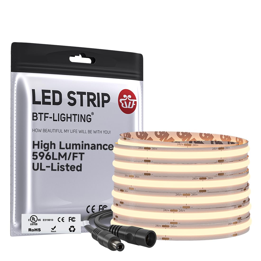 BTF-LIGHTING Superhelle COB 2700K Warmweiß LED Streifen 24V 10M 480LEDs/m | Hohe Lumenleistung 1957LM/M CRI90+ 10mm Breite Dimmbar Flexibles Bandlicht für Küche Schrank Schlafzimmer(Nur Streifen)