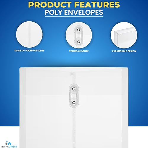 Miniatura 3 de 1InTheOffice Sobres de polietileno con cierre de cuerda, cierre de botón y lazo, tamaño carta, paquete de 20