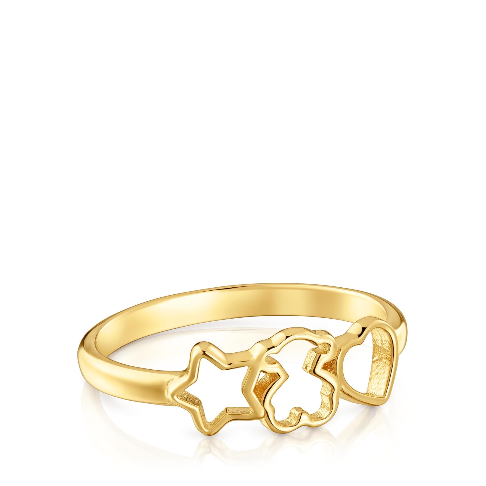 TOUS Anillo con Motivo de Oso, Corazón y Estrellas con Baño de Oro 18kt sobre Plata de Primera Ley, Colección Motivos