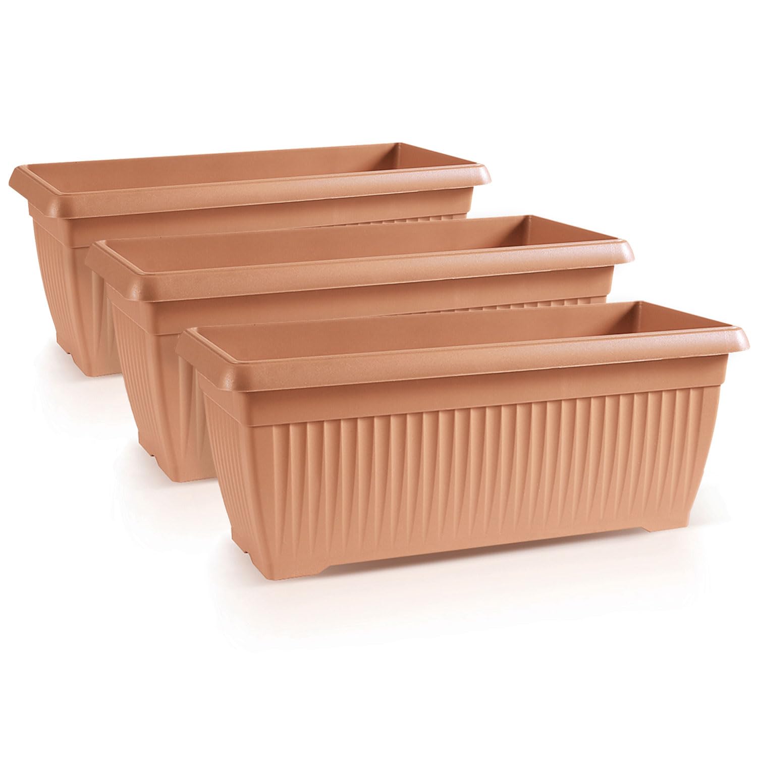 IMJ-Global Juego de 3 macetas rectangulares para flores, plantas, de plástico, 80 x 34,4 x 32 cm, para interior y exterior, color terracota, volumen 44 litros, diseño moderno