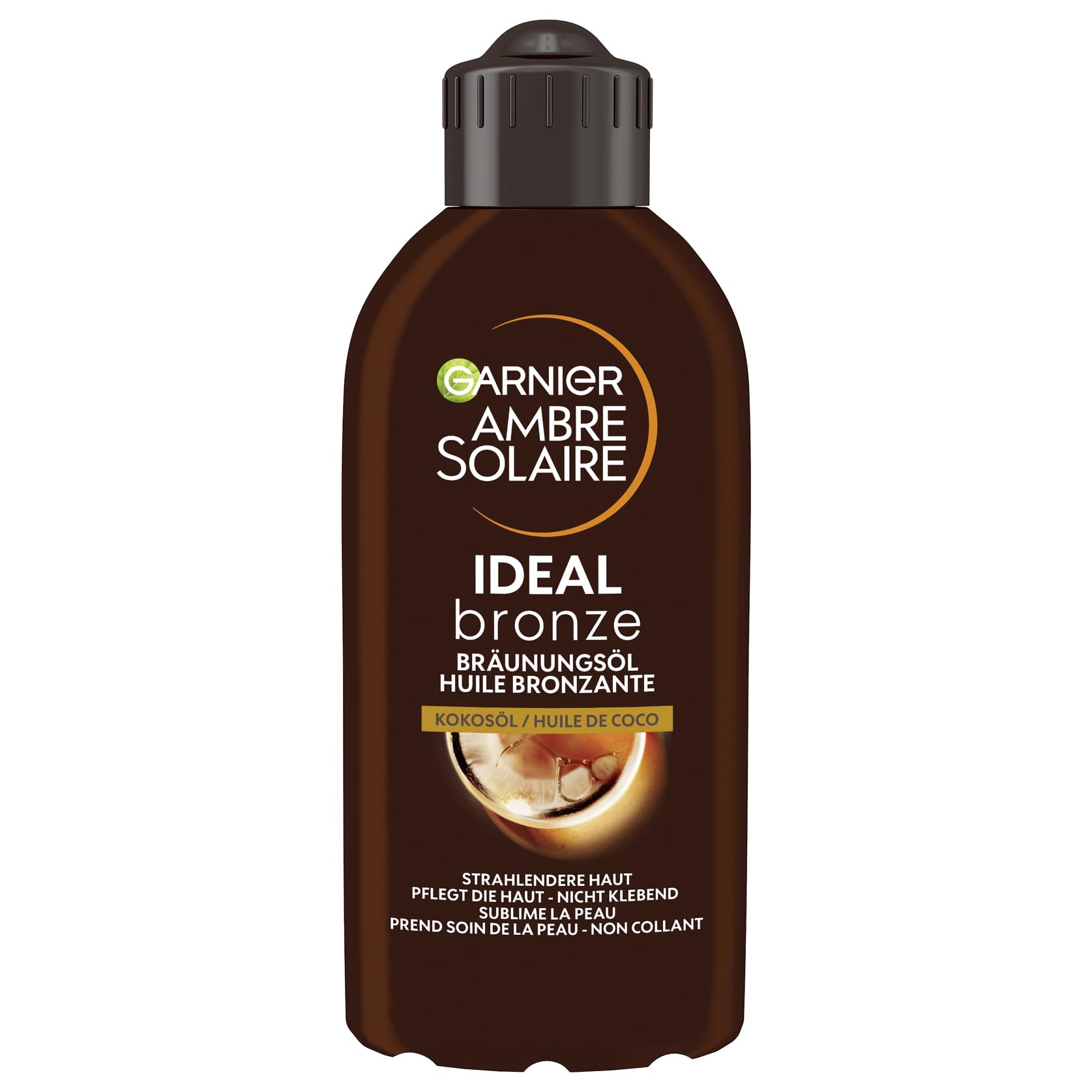 Garnier Bräunungsöl für vorgebräunte und dunkle Haut, Feuchtigkeitsspendendes Sonnenöl mit Kokosduft für intensive Bräune, Ambre Solaire Ideal Bronze, 1 x 200 ml