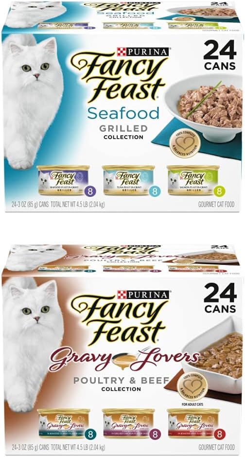 Purina Fancy Feast Gravy Wet Cat Food Variety Pack, Seafood Grilled and Gravy Lovers & Beef Feast Collection