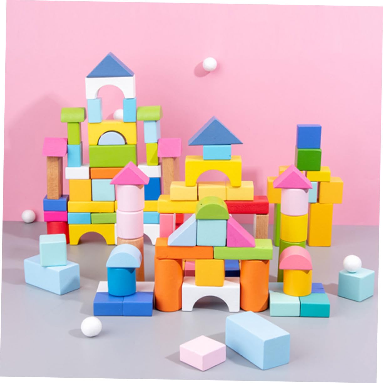BESPORTBLE Blocchi Pezzi in 100 Costruzione Legno di Geometrici per Bambini | Gioco Educativo per Mani dei Piccoli, Superfici Tonde senza Sbavature, Texture Delicata, Immaginazione e Pensiero