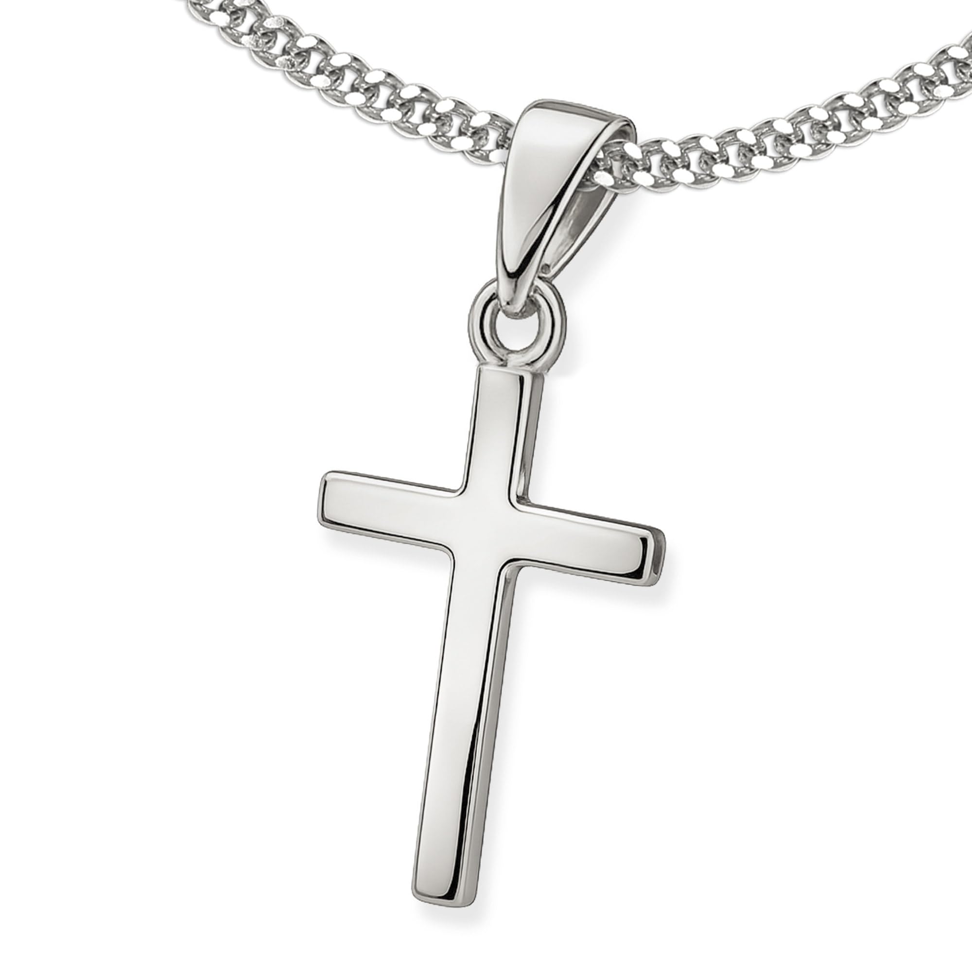 Clever - Juego de colgante plateado sencillo de cruz de 15 mm con cadena barbada para niños (38 cm, plata de ley 925)